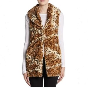 Alice + Olivia Glenna Leopard Faux Fur Long Vest Small 🐆